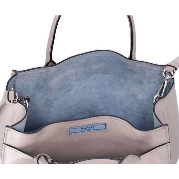 PRADA Etiquette Tote Shoulder Bag 1BA178 Gray Beige Leather - Picture 6 of 9